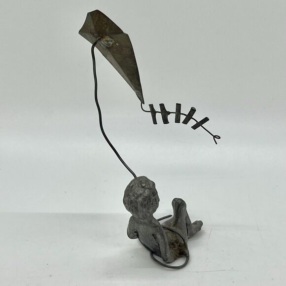 Vintage Miniature Pewter Metal Boy With Kite Figurine 3.5” Jere Style - Picture 3 of 6